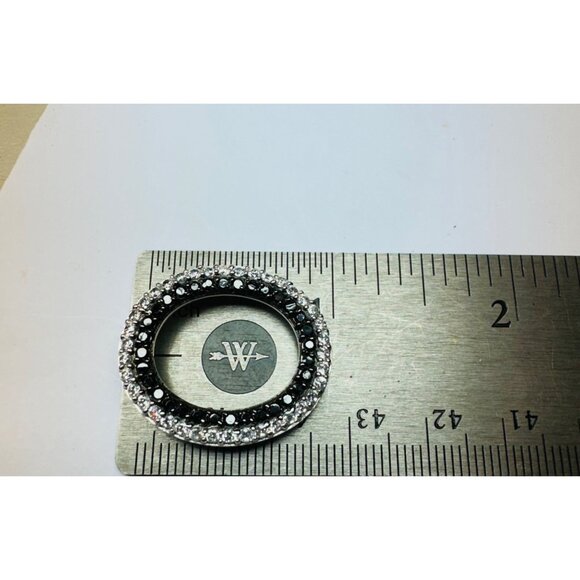 Brand New Black & White Crystal Encrusted Circle Pendant Sterling Silver 925 - Picture 8 of 10